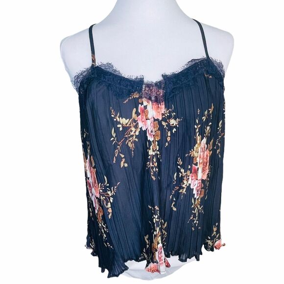 Bishop + Young Blue Floral Accordion Tank Top NWOT Size Small - Picture 1 of 8
